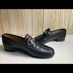 VINTAGE GUCCI HORSEBIT RED AND GREEN BLACK LEATHER LOAFERS SZ 42 US 9.5